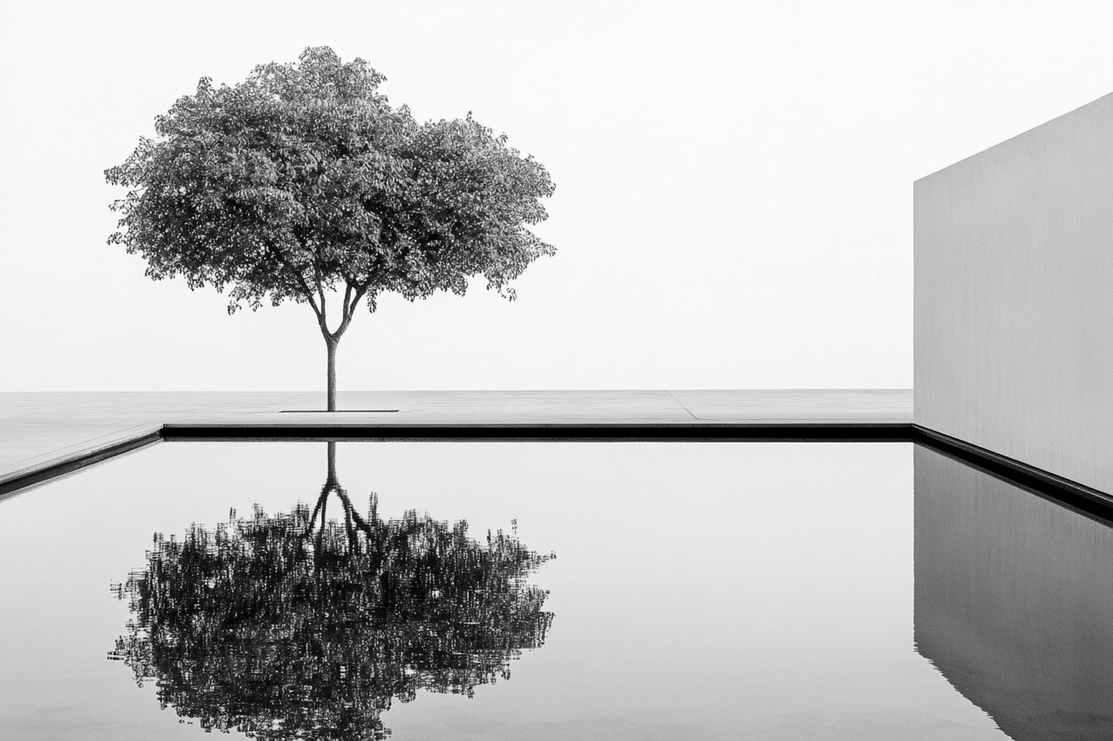 Stilles Wasser, ein Baum, eine klare Spiegelung